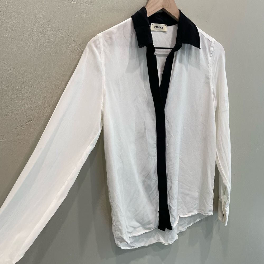 L'AGENCE White Semi-Sheer Button Down Blouse - Picture 3 of 16